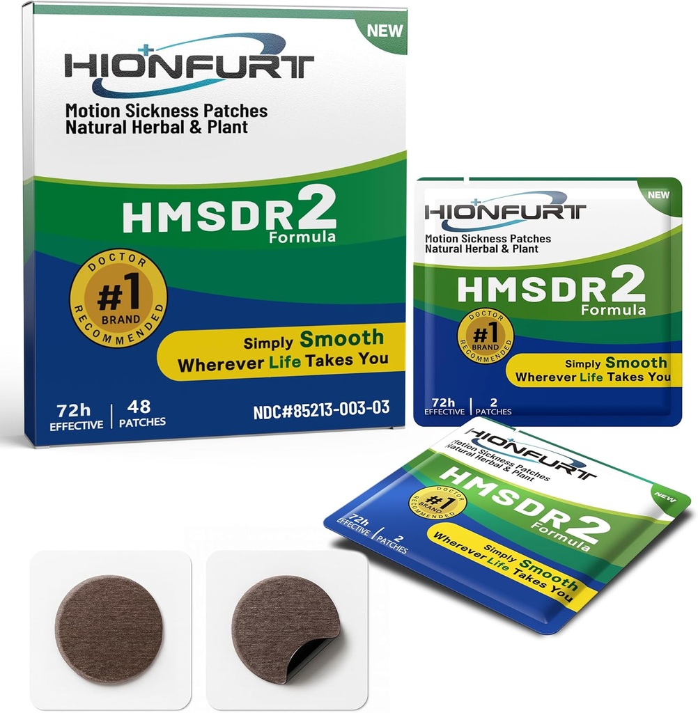 HMSDR2 48ct Motion Sickness Patches – Sea Sickness Patches para Cruzeiro, Carro, Avião – Não-Drowsy, 72H Durating