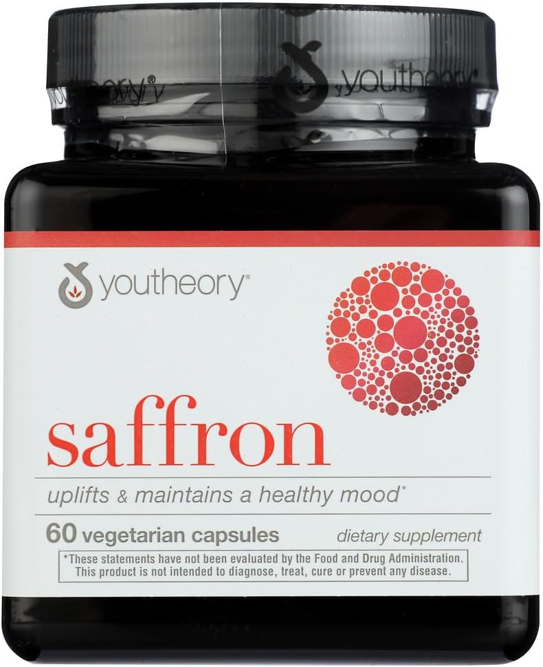 Youtheory Saffron Suplemento dietético avançado, Eleva o humor e foco mental, 60 cápsulas