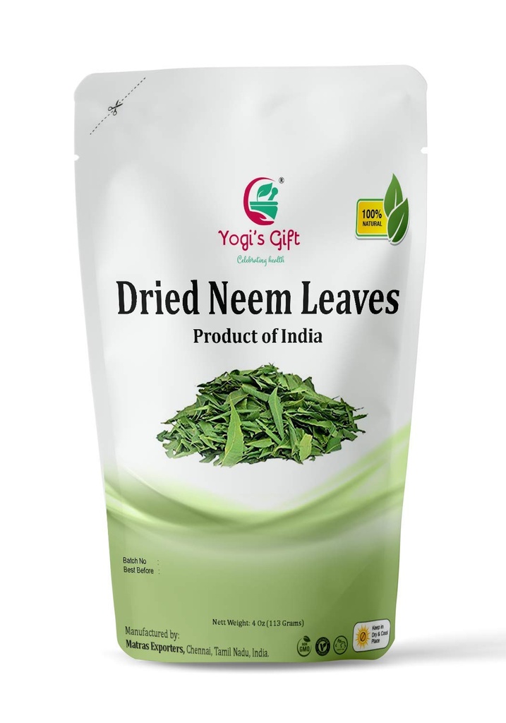 Yogi’s Gift – Folhas de Neem Secados Orgânicos 4 oz – 100% de chá natural de desintoxicação (aproximadamente 1800 folhas inteiras) – Produto da Índia – Folha de Índica de Azadirachta – Folha de Margosa – Não-GMO, Fonte Ética – Árvore de Nim