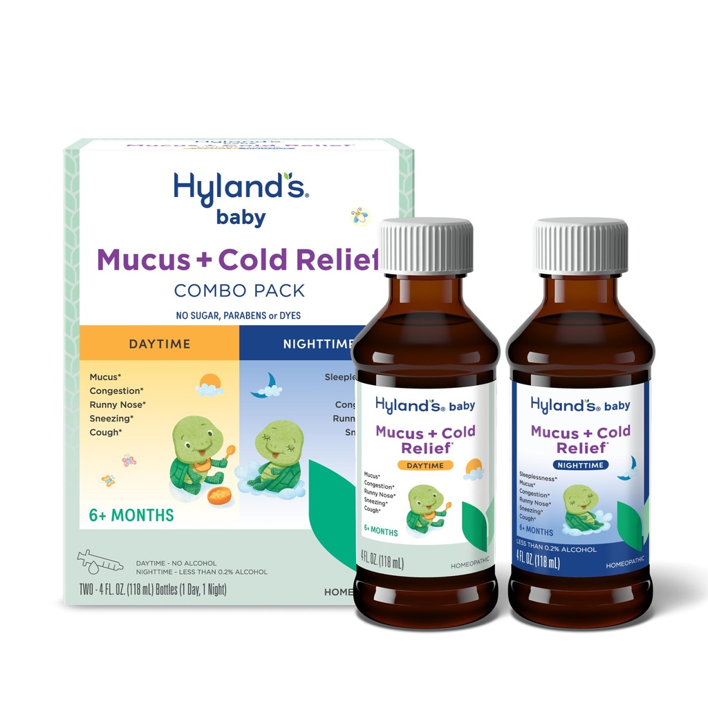 Hyland's Baby Mucus and Cold Relief, Dia e noite Value Pack, Infant and Baby Cold Medicine, Descongestionante and Cough Relief, 8 Fl Oz