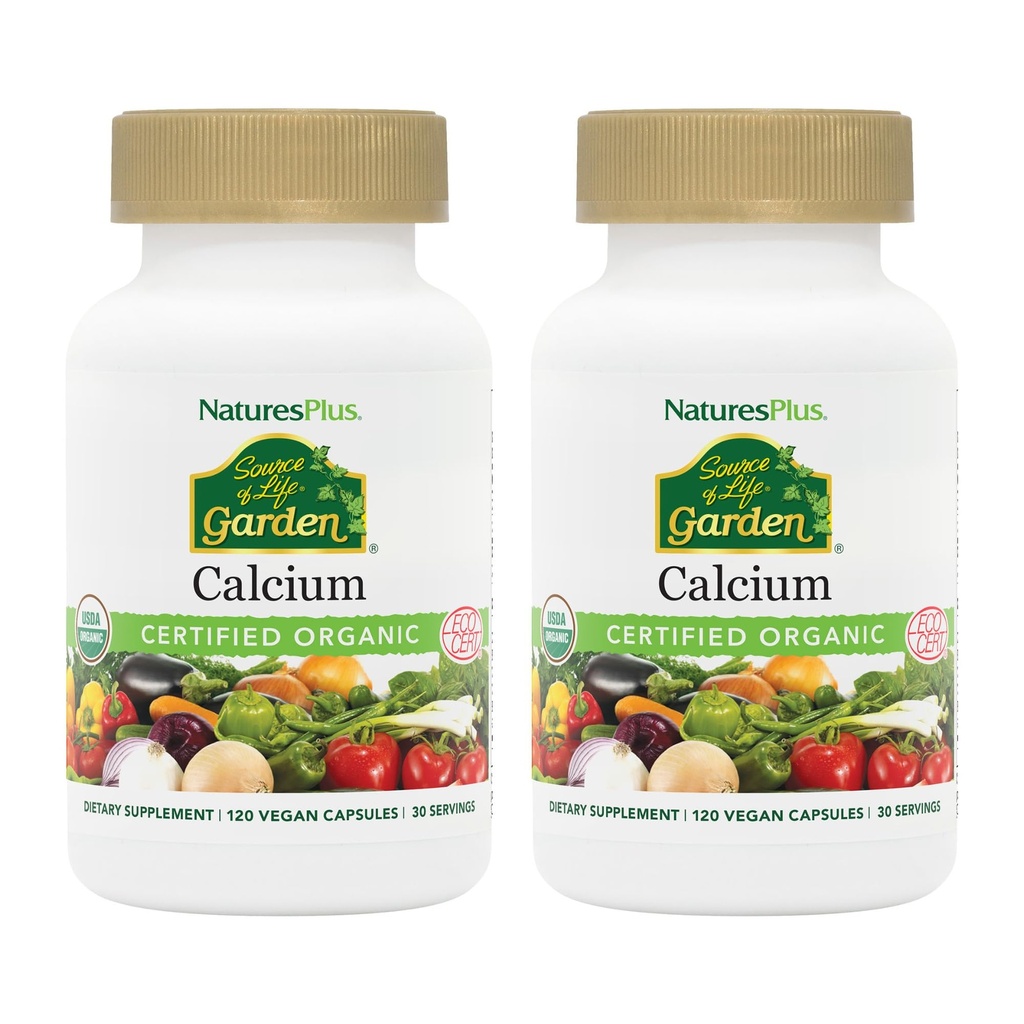 NaturesPlus Fonte de Vida Jardim Cálcio - 120 Cápsulas Vegan, Pacote de 2 - Vegetariano, Gluten Free, Certified Organic - 60 Total Servings