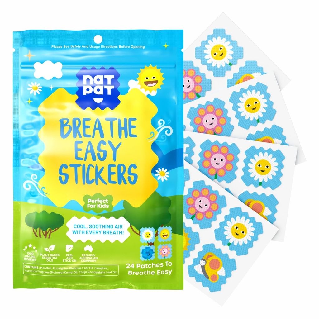 NATPAT Respirar adesivos fáceis - Remendo abafado para crianças e adultos - All-Natural Cold and Allergy Alief for Congestion, Chemical and Drug Free - BuzzPatch Natural Patch (24 Pack)