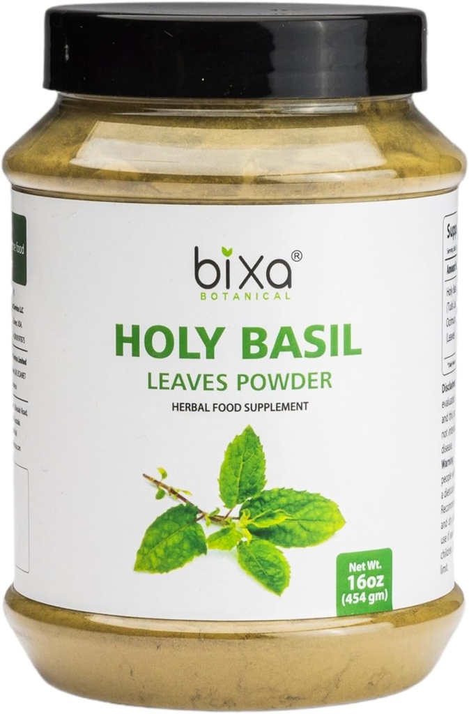 Folhas de Tulsi em pó (Folha de Basil Santo, Ocimum Sanctum) Suporte Imunidade, Respiração saudável, Cuidado Oral, pode ser tomado com chá de qualidade Premium Diet Suplemento Natural - 454g/16 Oz Pacote de 1