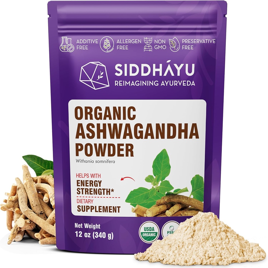Pó de Ashwagandha orgânico Siddhayu - 12 onças