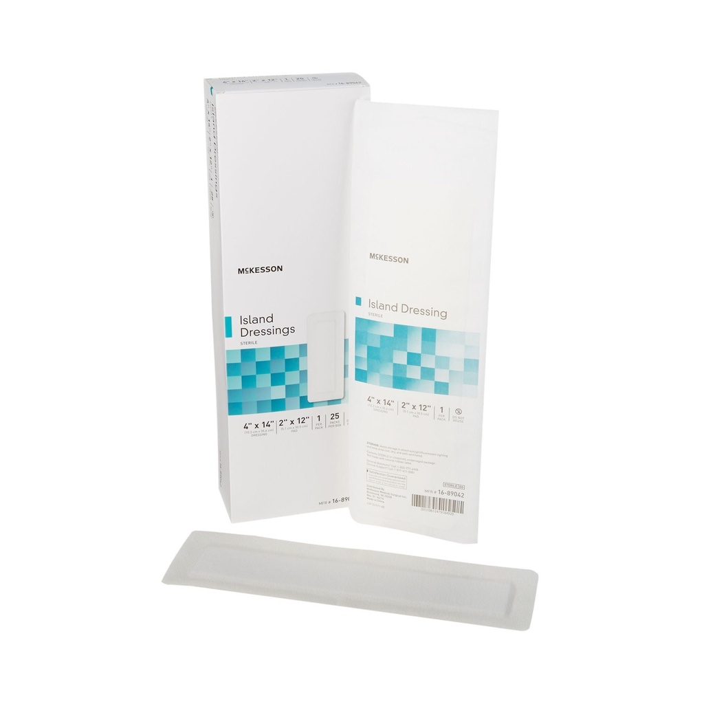 McKesson Island Dressings, Estéril, Dimensão 4 em x 14 em, Pad 2 em x 12 em, 25 Contagem, 4 Embalagens, 100 Total