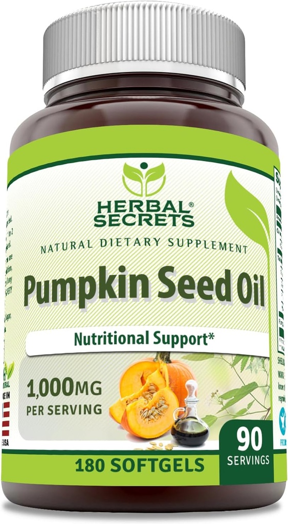 Herbal Secrets Pumpkin Seed Oil 1000 Mg Supplement (Suplemento) 180 Softgels (Não-GMO)