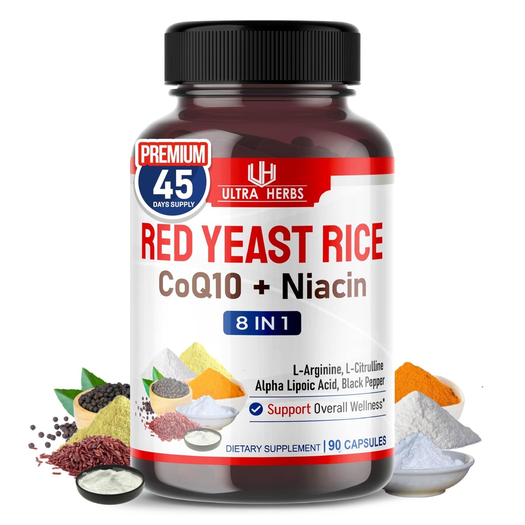 Ultra Red Yeast Rice CoQ10 - Promover a Saúde Global com Niacin, L-Arginina, L-Citrulina (90 Count (Pacote de 1))