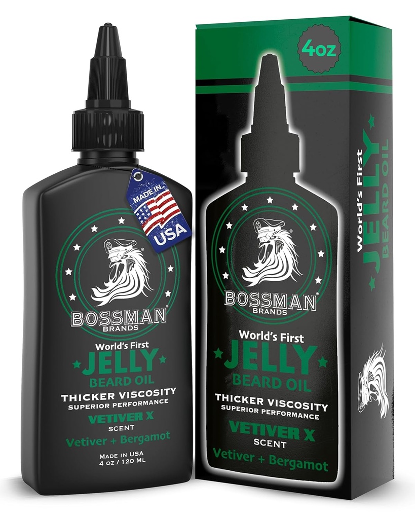 Bossman Jelly Beard Oil for Men (4 oz, Vetiver X Scent) – suaviza, hidrata & condições com ingredientes naturais