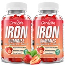 Pastilhas de ferro para mulheres, Homens e crianças, Suplemento de ferro sem açúcar com cálcio, zinco, folato e vitamina B12, C, B6 - para a construção de sangue e suporte energético, Anemia, Morango, 120 contagem
