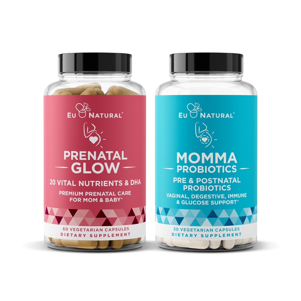 Pacote pré-natal natural – Multivitamínico pré-natal brilhante – Momma Probióticos para mamãe e bebê