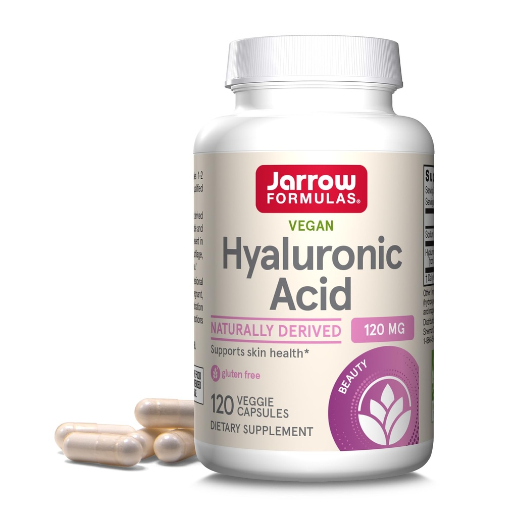 Jarrow Formulas® Ácido Hialurônico 120 mg, Suplemento dietético, Suporte à Saúde da Pele, 120 Cápsulas Veggie, Fonte até 60 dias