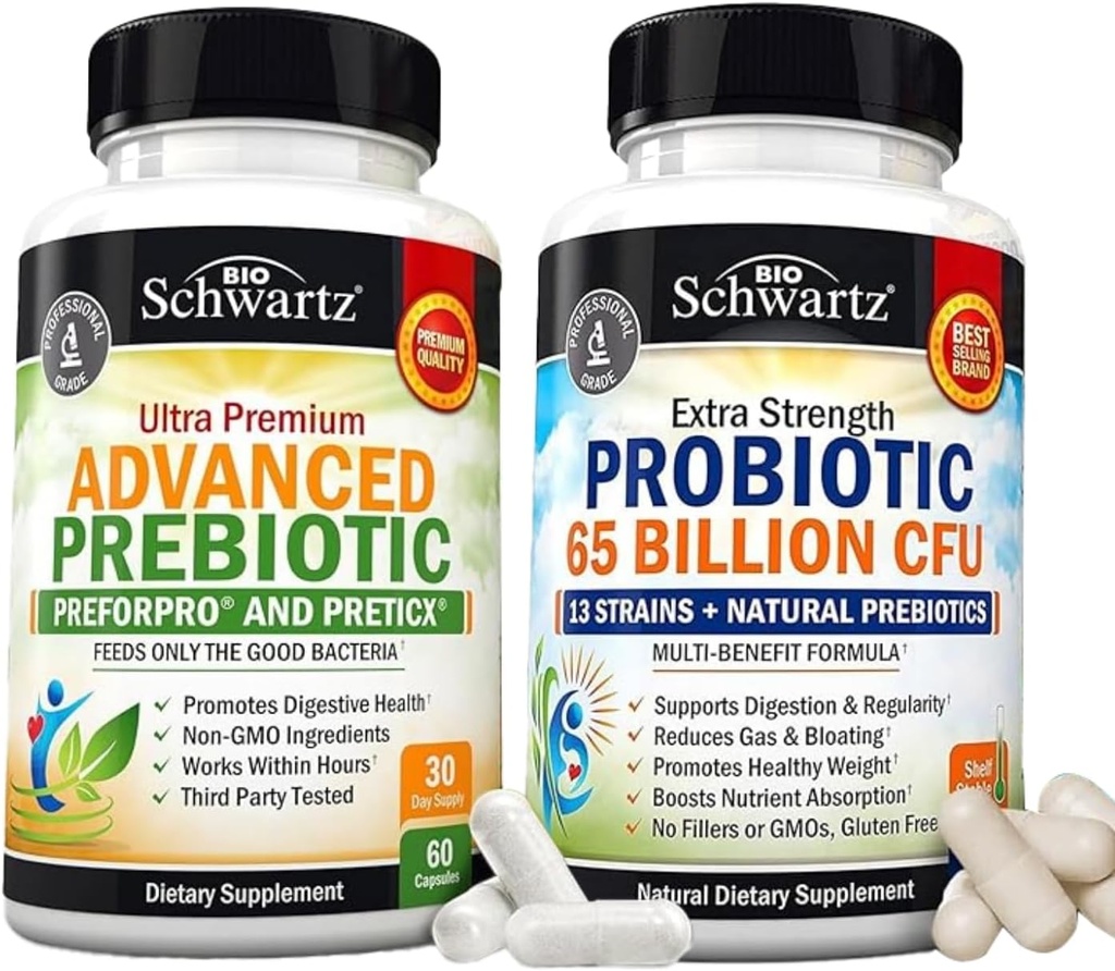 65 bilhões de UFC Suplemento Probiótico Diário (1 Mês de Abastecimento) Mais Advanced Prebiótico Gut Health Supplement (1 Mês de Abastecimento)