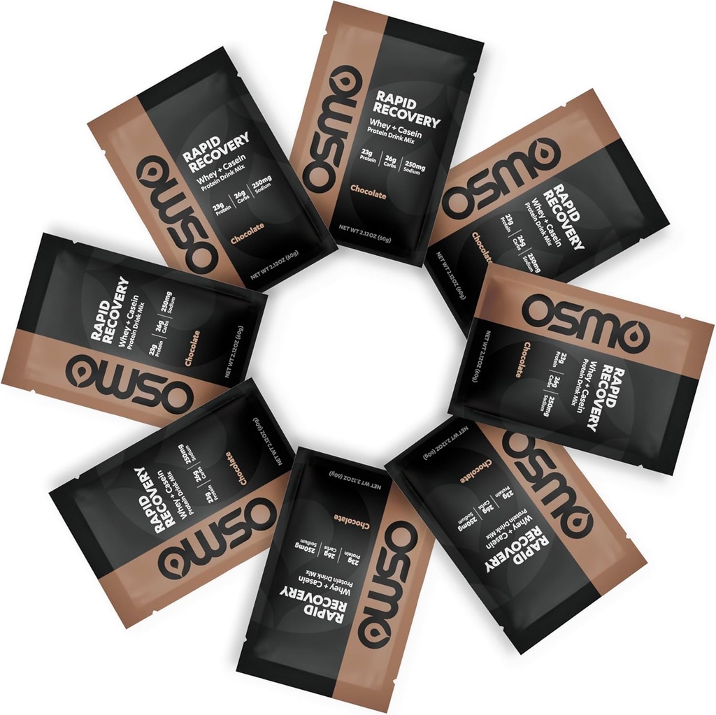 Osmo Recuperação rápida - Whey & Micellar Casein Protein Powder Mistura com carboidratos e cafeína, todos os ingredientes naturais, permite o reparo muscular e aumentar a restauração do glicogênio - Chocolate, 8 Servings