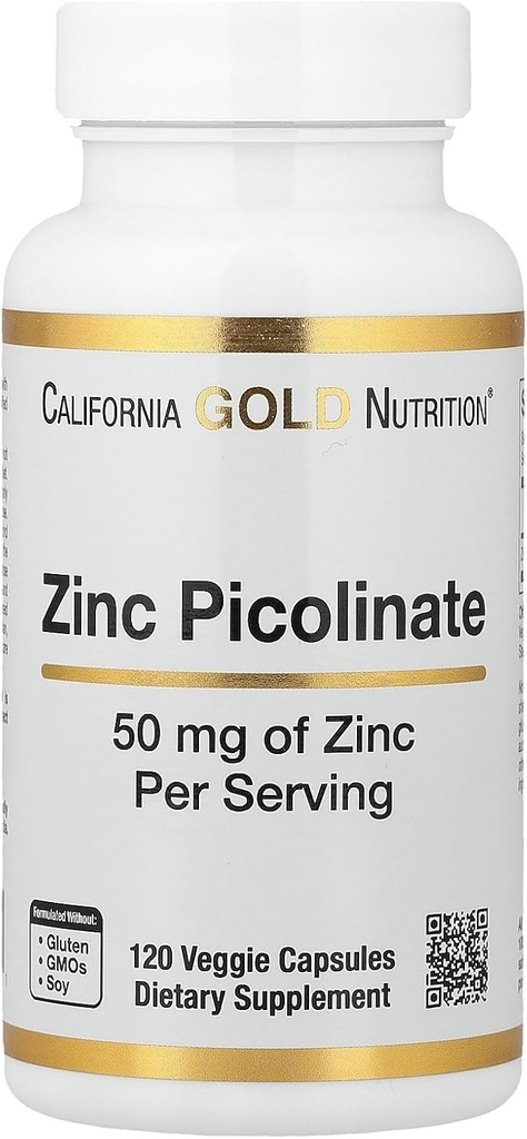 Picolinato de zinco, Forma biodisponível de zinco, Suporta Saúde Imune, 50 mg, 120 Cápsulas Veggie