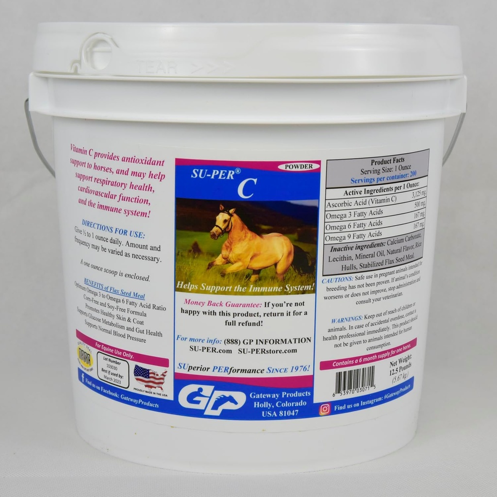 SU-PER C Vitamina C para cavalos - Equino Antioxidante e Imune Suporte Suplemento - Horse Vitaminas & Minerals Suplemento - 12.5 Libras