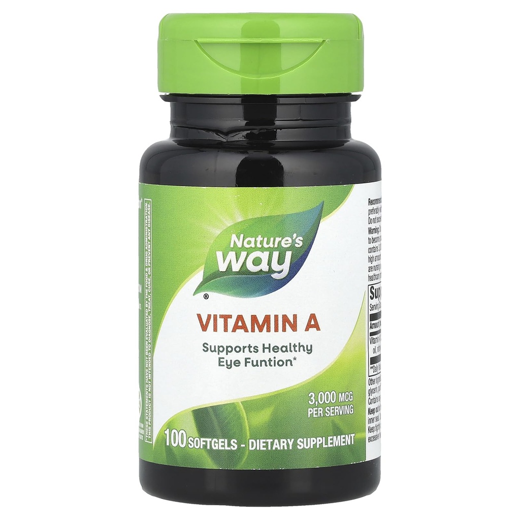 Vitamina A da maneira da natureza, alta potência, suporta função saudável do olho *, 3.000 mcg por serviço, 100 Softgels (Pacote de Vary maio)