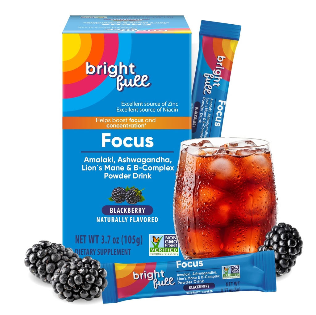 Suplemento Foco Açúcar Suplemento dietético gratuito Misture com Ashwagandha, Mane Leão, B Vitaminas B1 B2 B3 B5 B6 B12, para desempenho cognitivo & Clarity BlackBerry, 21 fornecimento dia