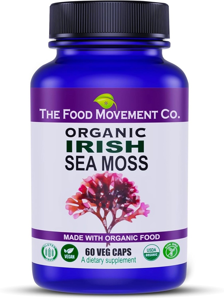 Musgo do Mar Irlandês, Alimentos Orgânicos Prebióticos, Mais de 70 Minerais Trace, Suporta Eliminação Saudável, Digestão e Imune Suporte 60 Cápsulas Vegetarianas