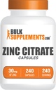 BulkSuplementos.com Zinc Citrate Cápsulas - Suplementos de zinco, Gluten Free - 30mg por serviço, 1 Cápsula por serviço, 240 Contagem (Pacote de 1)