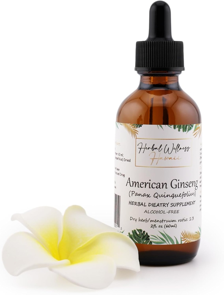 Extrato Líquido de Ginseng Americano (Panax Quinquefolius) - Suplemento dietético para suporte de energia e imunidade, Glicerina vegetal orgânica, 2 Fl.oz