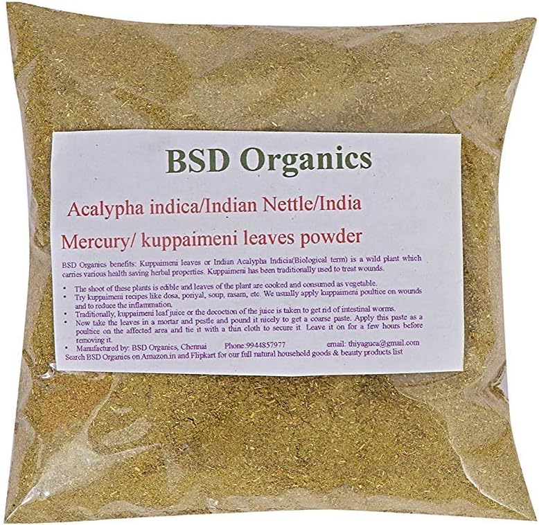Folhas Pó de Acalypha Indica/Nettle indiano/Múrcúrio indiano/Folha de cobre indiano/kuppaimeni (200 gramas / 7 ounce)