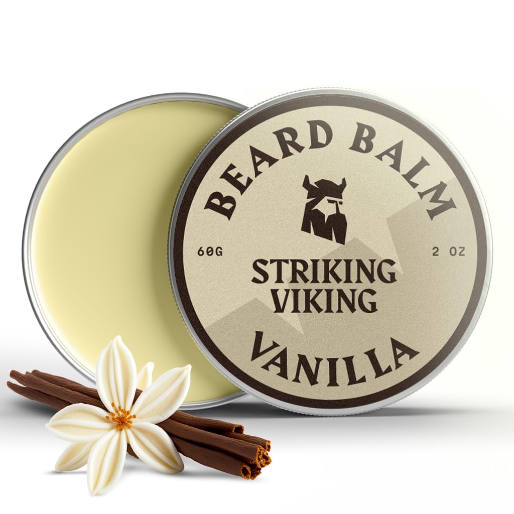 Balsa de barba viking para homens - Deixe em Condicionador de barba - Balm Styling feito com manteiga de barba naturalmente derivada, Óleos de Argan & Jojoba (2 Ounce (Pacote de 1), Baunilha)