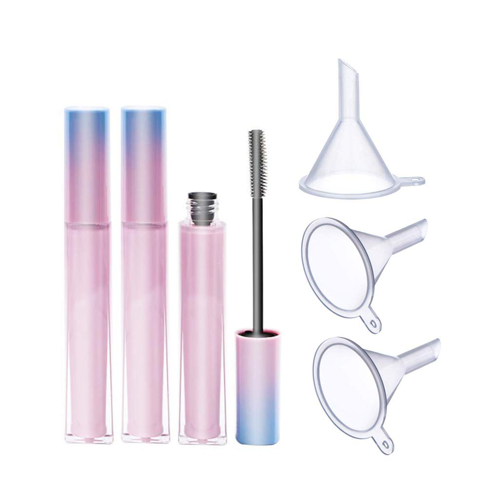 3 peças 7ml tubos de rímel vazio reutilizáveis de luxo com varinha de cílios recipiente de tubo de garrafa vazio para mascara de óleo de crescimento de cílios com escova e 3 funis Casa e viagem Use Gradiente rosa