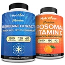 Nutrivein Premium Berberine & Suplemento de vitamina C lipossomal: cápsulas de vitamina C de alta absorção e Berberine Suplemento Bundle para Imunidade, Metabolismo e Bem-Estar Equilibrado