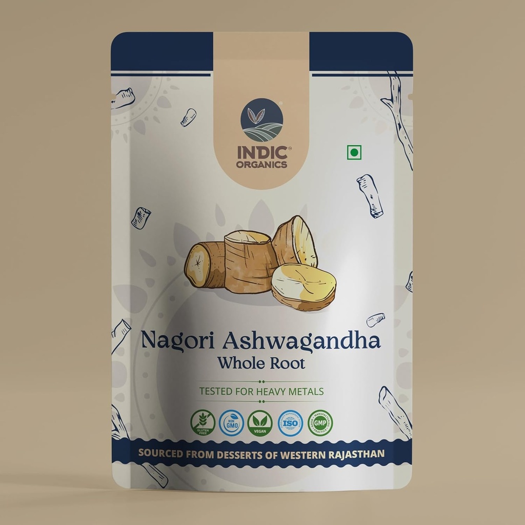ORGANIDADES INDIC Nagori Ashwagandha Raiz □ Antigo Védico-Éra Deformação com alta potência □ Testado para metais pesados □ Não-GMO □ Fonte de desertos do Rajastão Ocidental, Índia (Root, 250 Grams)