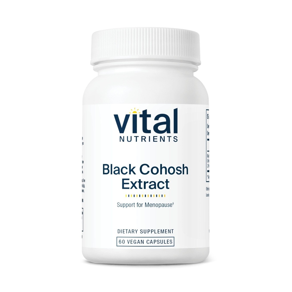 Nutrientes Vital Preto Cohosh Extract 250mg Ou Vegan Supplement for Women’s Menopause, Equilíbrio Hormonal e Suporte de PMS* , Glúten, Leite e Soja Grátis , Não-GMO, 60 Cápsulas