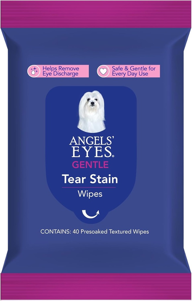 EYES de ANGELS, Eye & Paw Cleansing & Tear Stain Wipe, Large 4”x7” Hipoallergenic Dog & Cat Wipes, Reduc Tear Stains, Dirt, and Discharge, Fragrance Free, 40 Count