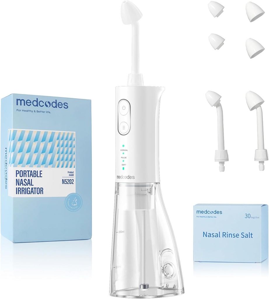 Neti Pot Sinse Rinsing, Sistema de Irrigação nasal sem fio Nasal Máquina limpador de garrafas de lavagem nasal, Kit de sistema de lavagem de sino elétrico para alívio de sinos e cuidados nasais 30 Pods de sal (Grande)