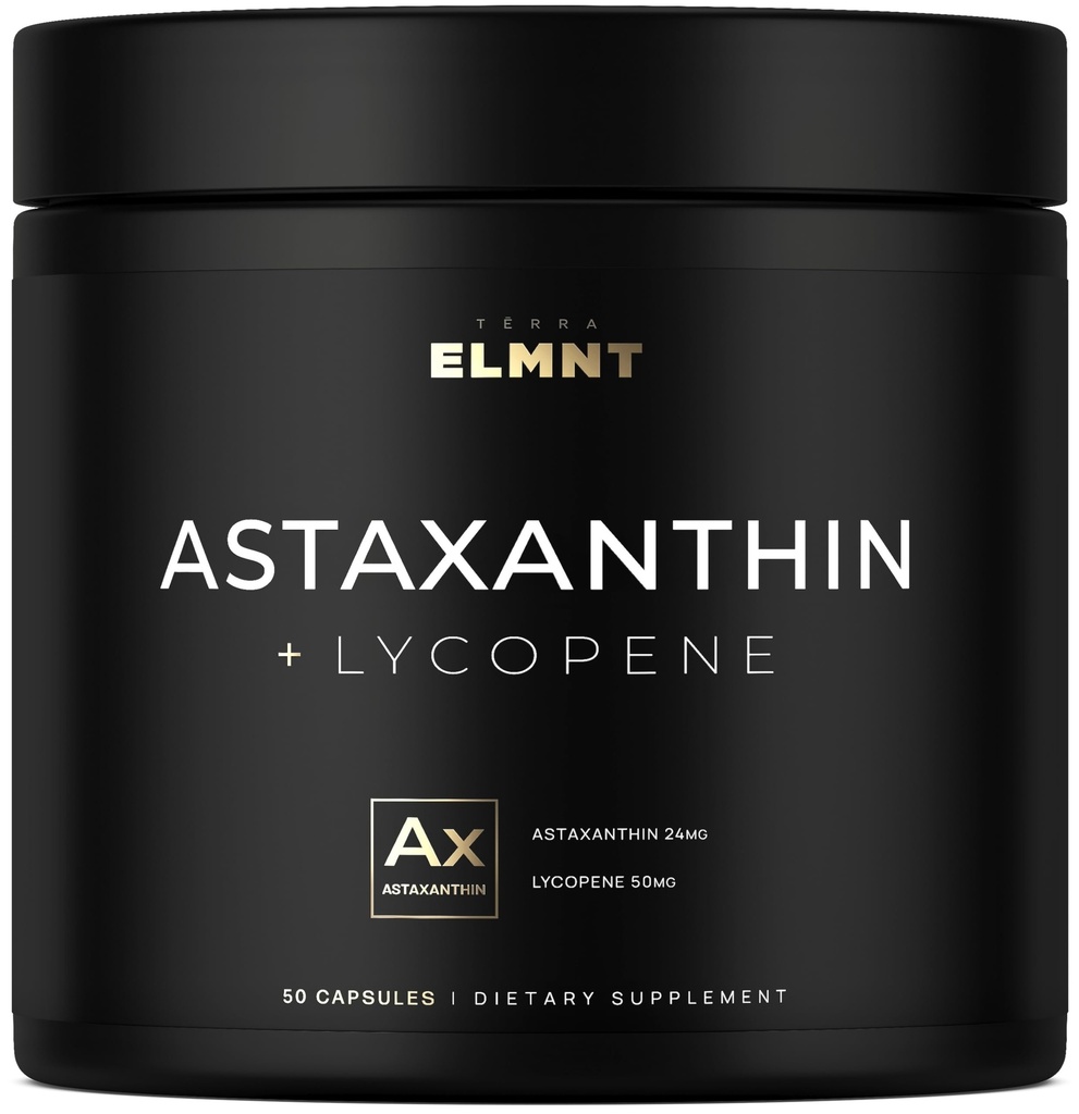 Astaxantina 24mg + Lycopeno 50mg de força clínica Carotenóides Suplemento de pele w. 100% natural de MicroAlgas - Melhores suplementos de astaxantina para a saúde da pele e pigmentação - Astaxantina