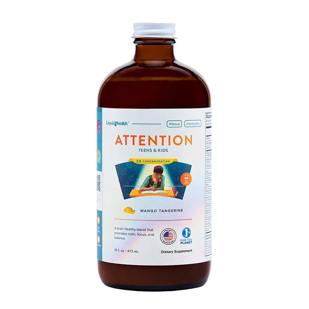 LIQUIDHEALTH Atenção Multivitamínico líquido para crianças e adolescentes - melhora a retenção de memória, concentração, foco, humor, relaxamento e calma - Made in the USA, Great Taste, Vegan, livre de açúcar (16 onças)