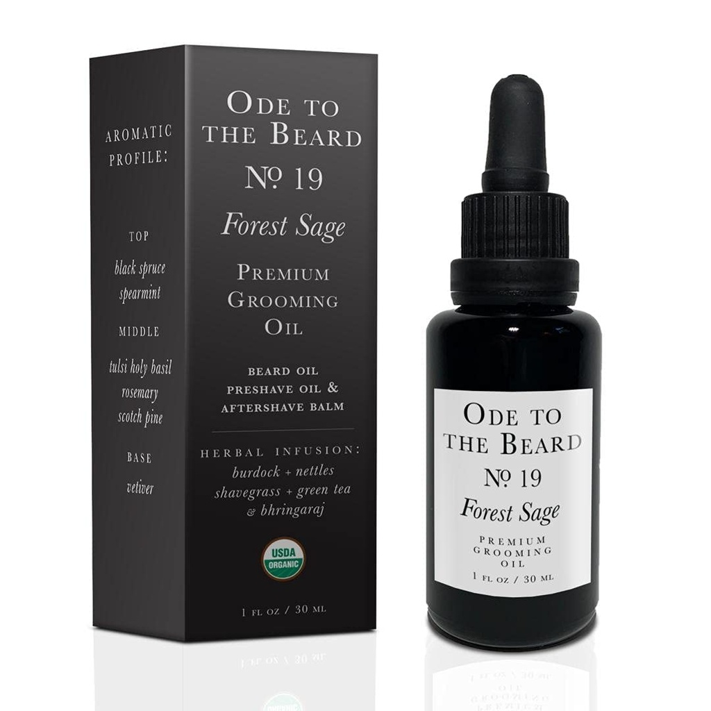 Vegan Mia - USDA Organic Spruce-Scented Beard Oil for Men, 3 em-1 Premium Grooming Oil with Argan Oil and more - Para o crescimento e manutenção da barba, Ode To The Beard Forest Sage Beard Oil, 1 fl oz