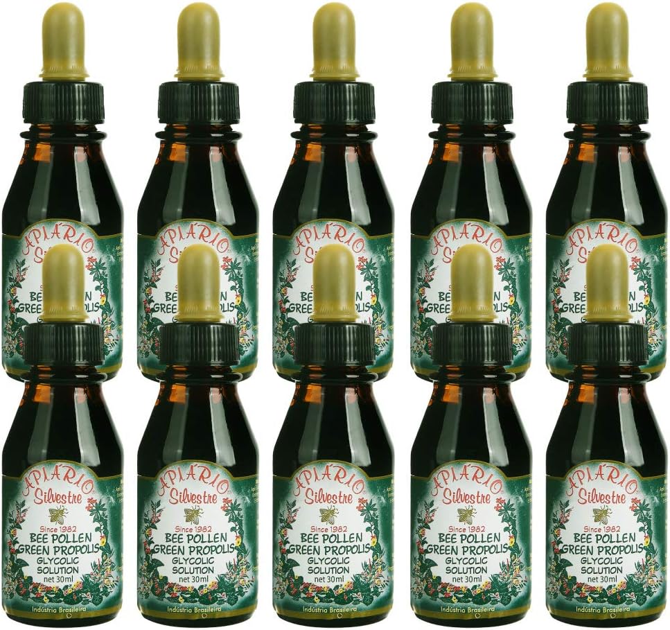 Distribuidor oficial - 10 Garrafas de Apiario Silvestre Bee Polen & Brasil Green Bee Propolis Liquid - Extrato glicólico-Não Alcoólico, Cera Livre, Açúcar Livre