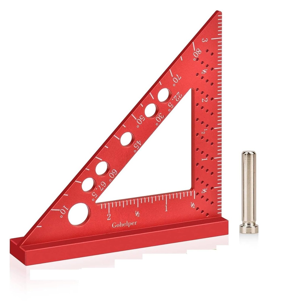 Carpenter Square, Quadrado Triângulo Pequeno, 90 graus pequeno quadrado regente, Woodworking ferramenta de medição com pino de ângulo Miter fixo (vermelho)