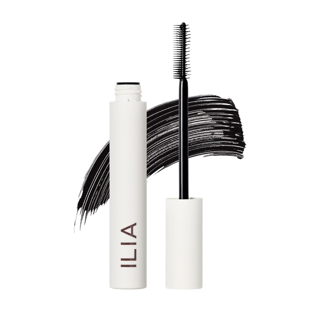 ILIA - Limitless Lash Máscara leve, Nutrição, Alongamento, Elevação, Flake + Resistante ao abafamento Não-Tóxico, Crueldade Livre, Teste Oftalmologista, Seguro para Olhos Sensíveis (Soft Black)