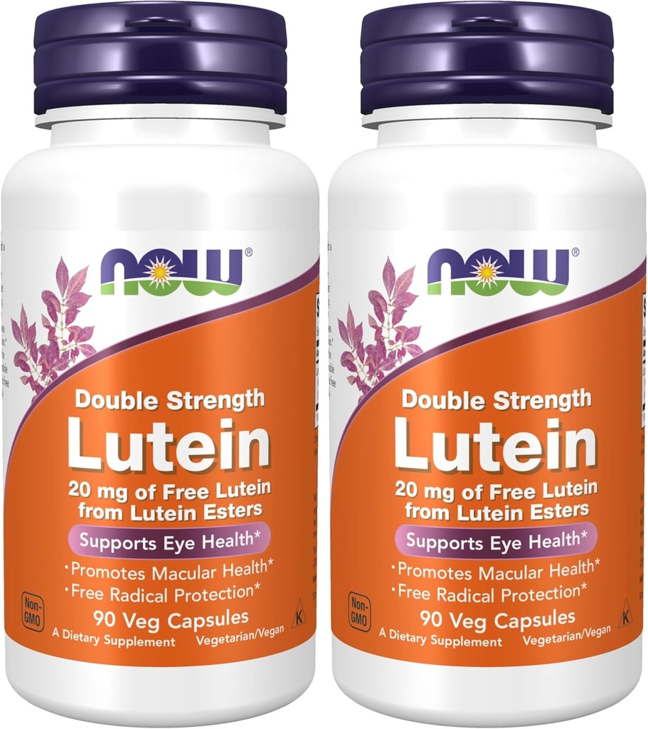 NOW Suplementos, Lutein 20 mg com 20 mg de Lutein livre de Lutein Esters, 90 Veg Cápsulas (Pacote de 2)