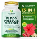 Suplementos de pressão sanguínea PurePremium com Hawthorn Berry, Hibiscus, Alho e Vitamina B12- Suplemento de óxido nítrico para a saúde do coração normal, circulação de saúde e suporte à pressão arterial - 90ct