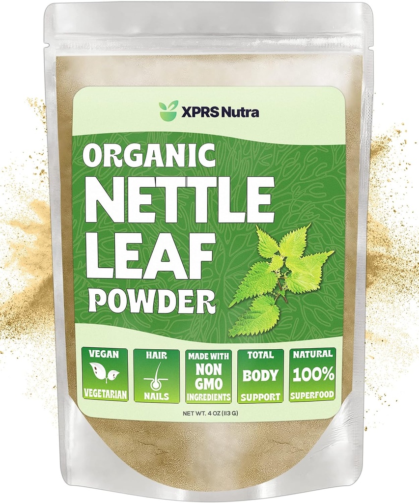 XPRS Nutra Organic Nettle Leaf Powder - Premium USDA Organic Sting Nettle Powder for Hair and Nails - Vegan Friendly Energy Boosting Stinging Nettle Leaf (4 onças)