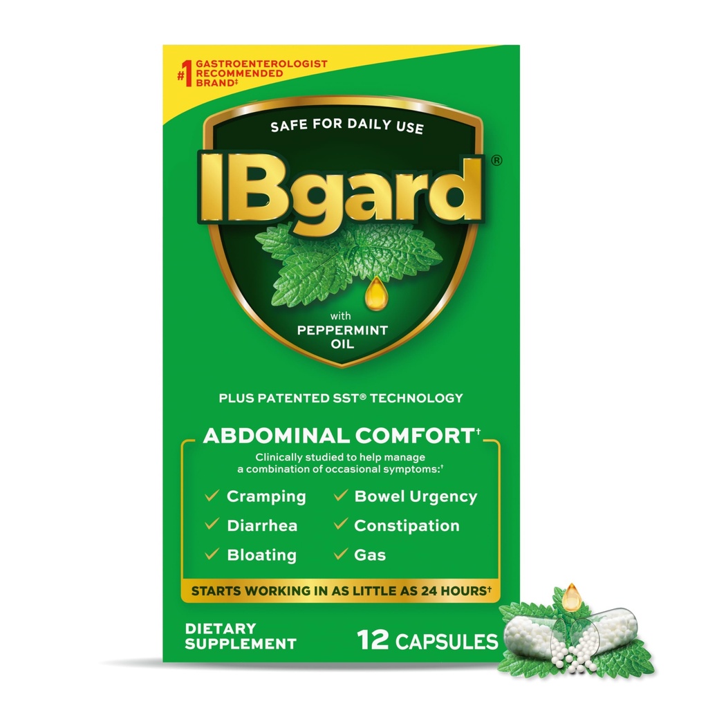 IBgard Gut Health Supplement, Peppermint Oil Cápsulas para Conforto Abdominal, 12 Cápsulas