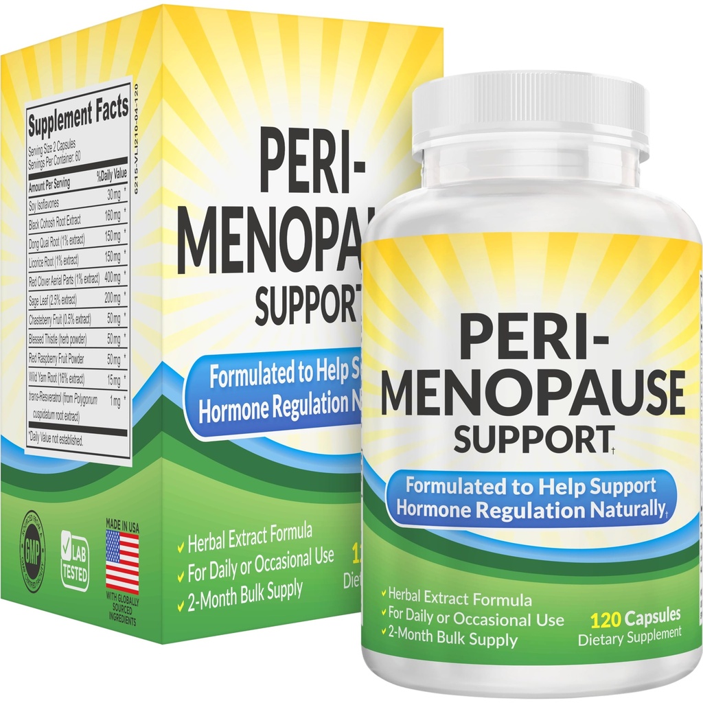 2-Mês PeriMenopause Suplementos (All-in-1) Suporte Hormônio feminino □ Mistura de 11 ervas e extratos □ Peri-Menopause Suplemento para Mulheres □ Equilíbrio Hormonal Feminino □ Fonte de 60 dias □ 120 cápsulas