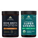 Nutrição antiga caldo de osso proteína em pó, caramelo salgado, 20 Servings + Orgânico Supergreens Pó, Verdes sabor, 25 Servings