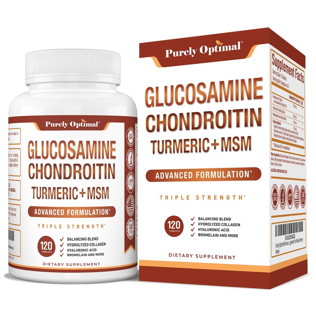 Puramente ideal Glucosamina Condroitina HSH Suplemento w/Turmeric & Boswellia - Glucosamina Sulfato Suplemento Conjunto para Homens e Mulheres - 120 Comprimidos