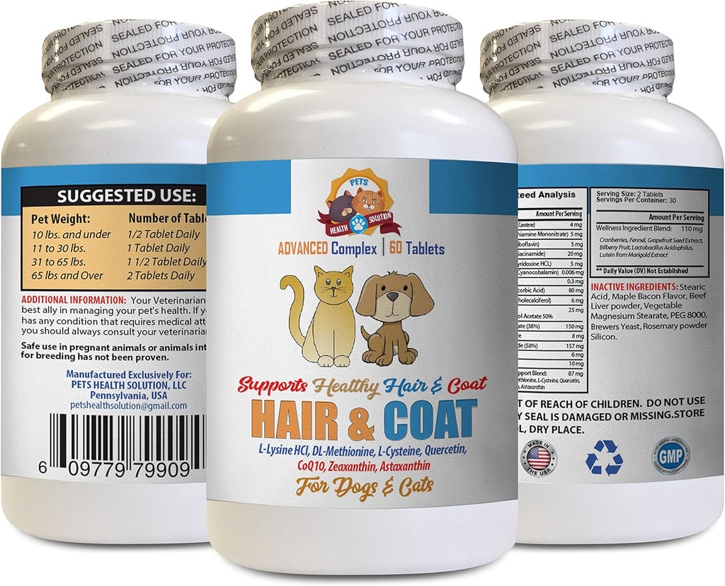 Cuidado de pele seca para gatos - Animais de estimação Cabelo e casaco Boost - para cães e gatos - Suporta unhas de cabelo de pele saudável - gato Diet Treat - 1 garrafa (60 comprimidos)