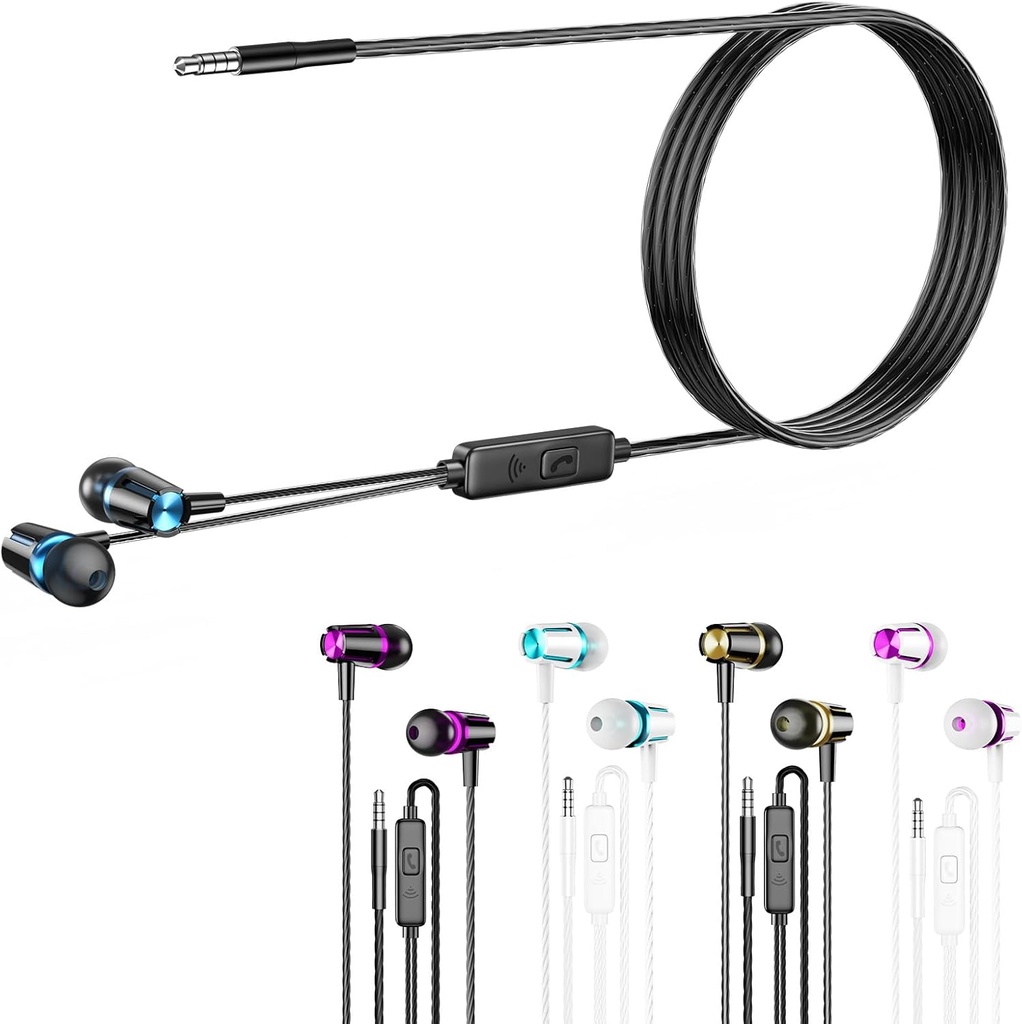 Earbuds fio com microfone, 5 Auscultadores com fio pacote com poderoso baixo pesado, alta definição, fones de ouvido 3,5 milímetros Jack