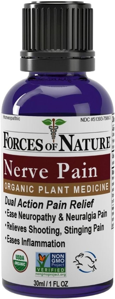 Forças da Natureza Nerve Pain Management, Relief Tópico Orgânico para Neuropatia e Nerve Desconforto, Medicina homeopática apoia alívio de dores de tiro para costas, mãos, pernas e pés, 1 fl oz