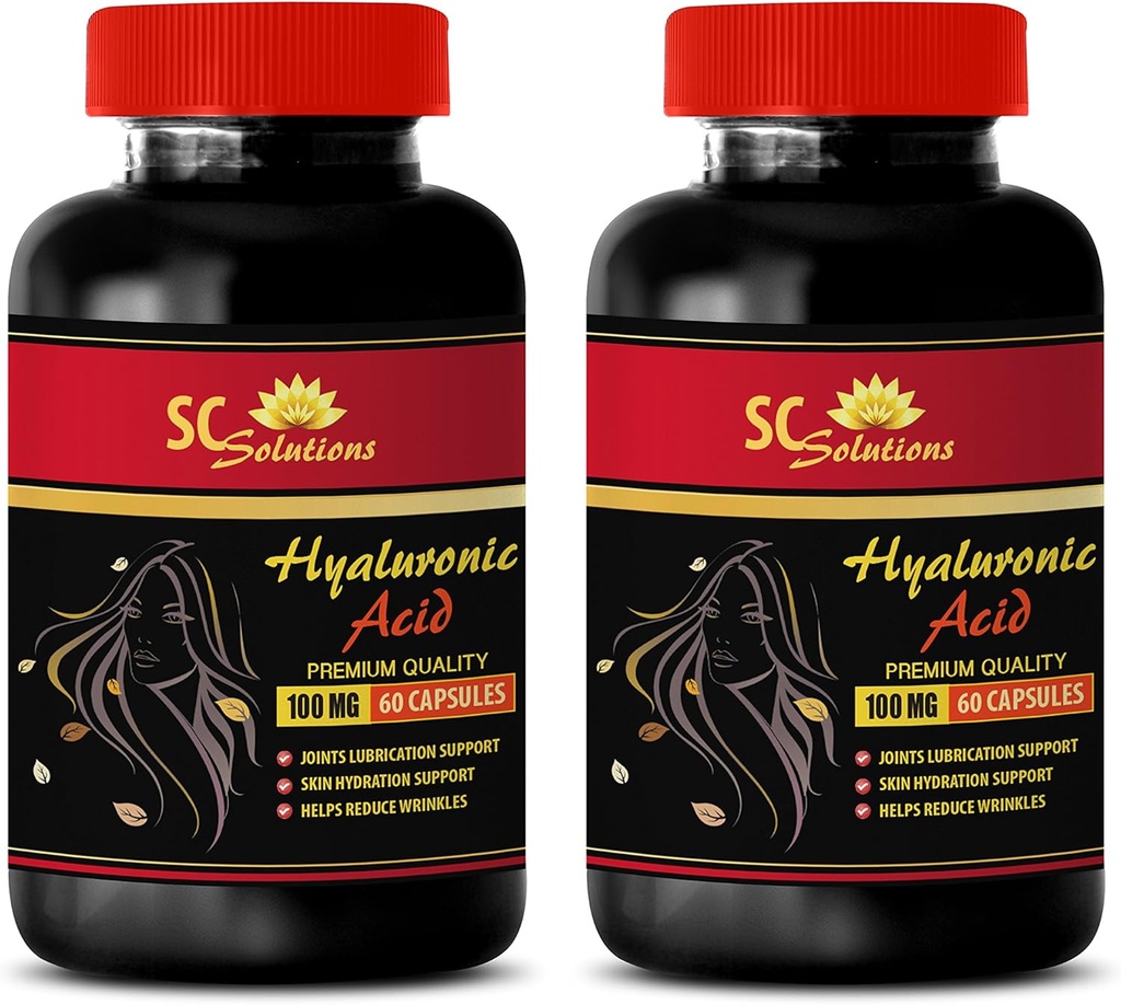 Cápsulas Anti Envelhecimento para o rosto - pílulas ácido HYALURONIC 100 mg - suplementos de ácido hialurónico para olhos - 2 frascos 120 cápsulas