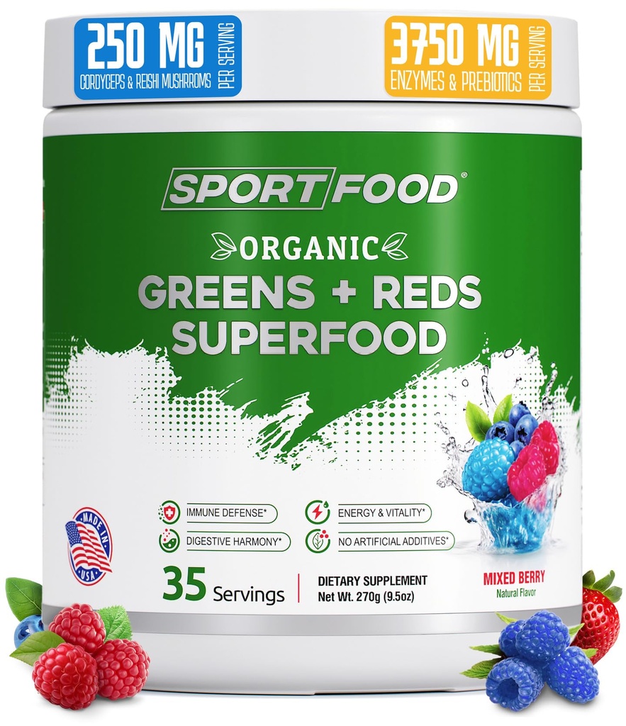 Verdes Orgânicos & Vermelhos Superalimento em pó . Mistura de sabor de cereja . 25+ Super frutas e legumes, beterrabas, prebióticos . . Energizante, Antioxidante-Rich, Keto-Friendly Smoothie Mix . . 35 Servings